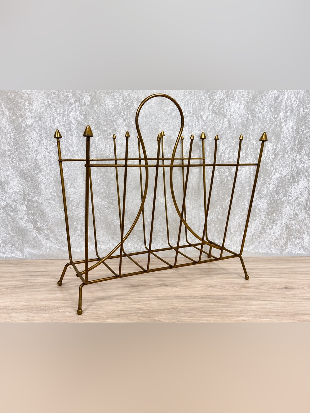 Vintage Brass Tone MCM Magazine Rack Book Holder Atomic Style